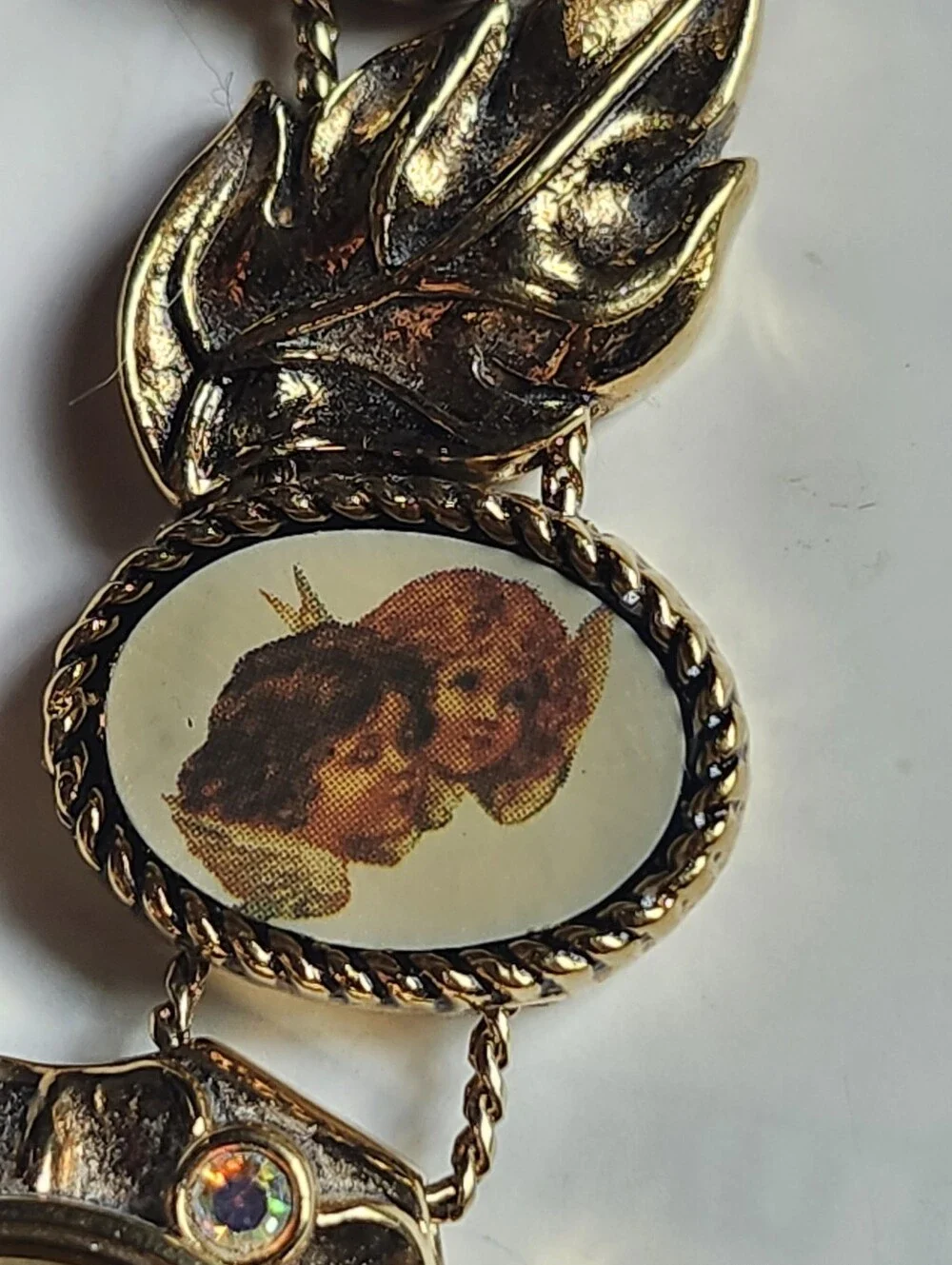 Vintage Gold Tone Floral Bracelet Watch with Cherub Medallions